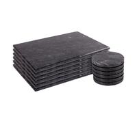 Argon Tableware Marble Placemats & Round Coasters - 12pc Kitchen Dining Table Mats in Black Argon Tableware Black