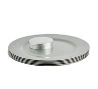 Argon Tableware Metallic Charger Plates & Coasters Set - Silver - 12pc - 33cm - Metallic Finish Reusable Dining Table Setting Plates Drink Placemats for Christmas, Celebrations, Restaurant Decor