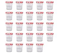 Argon Tableware Glass Jam Jars with Airtight Red Gingham Lids - 30ml - Pack of 24 - Empty Screw Top Kitchen Storage Jar for Food, Honey, Spice, Pickling, Preserving, Candle Making