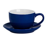 Argon Tableware Navy Cappuccino Cup with Saucer - 250ml Dishwasher Safe Gloss Stoneware Cappuccino Cups and Saucer Set Coffee Mugs with Handle and Grooved Plate