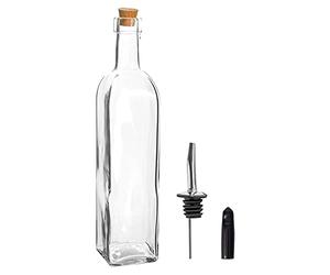 Argon Tableware Olive Oil Bottle with Cork Lid - 500ml - Dishwasher Safe Kitchen Glass Olive Oil Dispenser Cruet with Dust Cap, Cork Stopper and Tapor Pourer Top for Soy Sauce, Vinegar