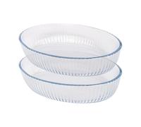 Argon Tableware Optical Oval Glass Oven Dishes - 26cm x 17cm - 2x Small Deep Baking Casserole Lasagne Roasting Roaster Cooking Tray Bowl | Microwave Safe, Freezer Safe