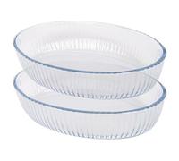 Argon Tableware Optical Oval Glass Oven Dishes - 35cm x 24cm - 2x Large Deep Baking Casserole Lasagne Roasting Roaster Cooking Tray Bowl | Microwave Safe, Freezer Safe