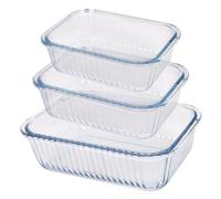 Argon Tableware Optical Rectangular Glass Cake Dish Set - 3 Sizes - 3pc Deep Baking Tray in Clear Argon Tableware Clear