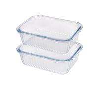 Argon Tableware Optical Rectangular Glass Cake Dishes - 17cm x 12.5cm - 2x Small Deep Pie Brownie Cheesecake Bread Sponge Oven Baking Tin Tray Pan | Microwave Safe, Freezer Safe