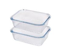 Argon Tableware Optical Rectangular Glass Cake Dishes - 17cm x 12.5cm - 2x Small Baking Tray in Clear | Size: 17 cm x 12.5 cm Argon Tableware Clear 17 cm x 12.5 cm