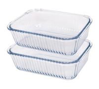 Argon Tableware Optical Rectangular Glass Cake Dishes - 22cm x 16.5cm - 2X Large Deep Pie Brownie Cheesecake Bread Sponge Oven Baking Tin Tray Pan | Microwave Safe, Freezer Safe