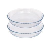 Argon Tableware Optical Round Glass Oven Dishes - 26cm x 26cm - 2x Small Deep Baking Casserole Lasagne Roasting Roaster Cooking Tray Bowl | Microwave Safe, Freezer Safe