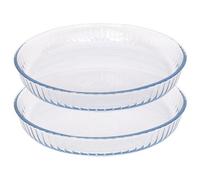 Argon Tableware Optical Round Glass Oven Dishes - 32cm x 32cm - 2x Large Deep Baking Casserole Lasagne Roasting Roaster Cooking Tray Bowl | Microwave Safe, Freezer Safe
