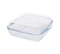 Argon Tableware Optical Square Glass Oven Dish with Lid - 24cm x 21cm - 1x Large Deep Baking Casserole Lasagne Roasting Roaster Cooking Tray Bowl | Microwave Safe, Freezer Safe