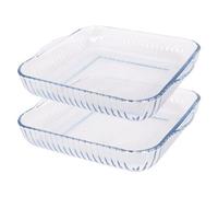 Argon Tableware Optical Square Glass Oven Dishes - 30cm x 27.5cm - 2x Large Deep Baking Casserole Lasagne Roasting Roaster Cooking Tray Bowl | Microwave Safe, Freezer Safe