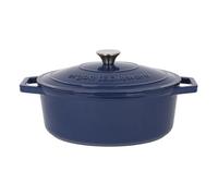Argon Tableware 4.68L Oval Cast Iron Casserole Dish with Self-Basting Lid - Midnight Blue - 1x Induction Hob Cooking Dutch Oven Bread Baking Serving Roasting Stew Stock Pot Cookware Pan