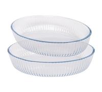 Argon Tableware Optical Oval Glass Oven Dish Set - 2 Sizes - 2pc Deep Baking Casserole Lasagne Roasting Roaster Cooking Tray Bowl | Microwave Safe, Freezer Safe
