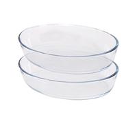 Oval Glass Oven Dishes - 26cm x 18cm - 2x Small Baking Tray Argon Tableware Clear One Size