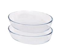 Argon Tableware Oval Glass Oven Dishes - 26cm x 18cm - 2x Small Deep Baking Casserole Lasagne Roasting Roaster Cooking Tray Bowl | Microwave Safe, Freezer Safe