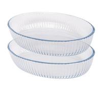 Argon Tableware Optical Oval Glass Oven Dishes - 35cm x 24cm - 2x Large Deep Baking Casserole Lasagne Roasting Roaster Cooking Tray Bowl | Microwave Safe, Freezer Safe