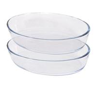 Argon Tableware Oval Glass Oven Dishes - 35cm x 24cm - 2x Large Deep Baking Casserole Lasagne Roasting Roaster Cooking Tray Bowl | Microwave Safe, Freezer Safe