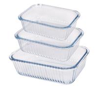 Argon Tableware Optical Rectangular Glass Cake Dish Set - 3 Sizes - 3pc Deep Pie Brownie Cheesecake Bread Sponge Oven Baking Tin Tray Pan | Microwave Safe, Freezer Safe