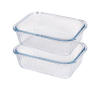 Argon Tableware Optical Rectangular Glass Cake Dishes - 20cm x 15cm - 2x Medium Deep Pie Brownie Cheesecake Bread Sponge Oven Baking Tin Tray Pan | Microwave Safe, Freezer Safe
