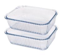 Argon Tableware Optical Rectangular Glass Cake Dishes - 22cm x 16.5cm - 2x Large Deep Pie Brownie Cheesecake Bread Sponge Oven Baking Tin Tray Pan | Microwave Safe, Freezer Safe