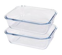 Argon Tableware Rectangular Glass Cake Dishes - 22cm x 16.5cm - 2X Large Deep Pie Brownie Cheesecake Bread Sponge Oven Baking Tin Tray Pan | Microwave Safe, Freezer Safe