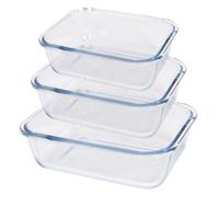 Argon Tableware Rectangular Glass Cake Dish Set - 3 Sizes - 3pc Deep Pie Brownie Cheesecake Bread Sponge Oven Baking Tin Tray Pan | Microwave Safe, Freezer Safe
