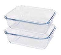 Argon Tableware Rectangular Glass Cake Dishes - 22cm x 16.5cm - 2x Large Deep Pie Brownie Cheesecake Bread Sponge Oven Baking Tin Tray Pan | Microwave Safe, Freezer Safe