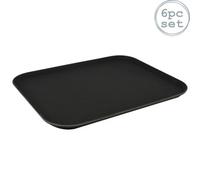Argon Tableware Black Rectangular Serving Trays Pack of 6-45.5 x 35.5cm Reusable Non Slip Rubberized Surface Platter for Food and Drinks - Heat Resistant Stackable Trays for Bars, Restaurants