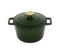 Argon Tableware Round Cast Iron Casserole Dish with Self-Basting Lid - 2.8L - Green - 1x Induction Hob Cooking Dutch Oven Bread Baking Serving Roasting Stew Stock Pot Cookware Pan