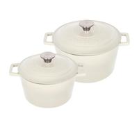 Argon Tableware Round Cast Iron Casserole Dish Set with Self-Basting Lid - 2.8L / 4.5L - Pebble Gloss - 2 Piece Induction Hob Cooking Dutch Oven Bread Baking Serving Roasting Stew Stock Pot Cookware