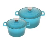 Argon Tableware Round Cast Iron Casserole Dish Set with Self-Basting Lid - 2.8L / 4.5L - Teal Ombre - 2 Piece Induction Hob Cooking Dutch Oven Bread Baking Serving Roasting Stew Stock Pot Cookware