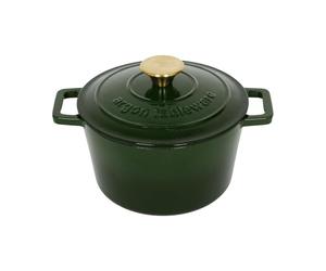 Argon Tableware Round Cast Iron Casserole Dish with Self-Basting Lid - 2.8L - Green - 1x Induction Hob Cooking Dutch Oven Bread Baking Serving Roasting Stew Stock Pot Cookware Pan