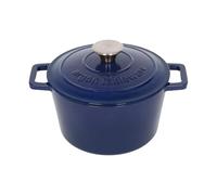 Argon Tableware Round Cast Iron Casserole Dish with Self-Basting Lid - 2.8L - Midnight Blue - 1x Induction Hob Cooking Dutch Oven Bread Baking Serving Roasting Stew Stock Pot Cookware Pan