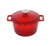 Argon Tableware Round Cast Iron Casserole Dish with Self-Basting Lid - 2.8L - Red Ombre - 1x Induction Hob Cooking Dutch Oven Bread Baking Serving Roasting Stew Stock Pot Cookware Pan