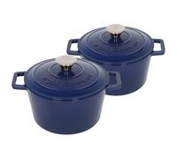 2x Round Cast Iron Casserole Dishes with Self Basting Lid - 2.8 Litre Argon Tableware Blue One Size