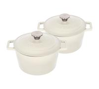 Argon Tableware Round Cast Iron Casserole Dishes with Self-Basting Lid - 2.8L - Pebble Gloss - 2x Induction Hob Cooking Dutch Oven Bread Baking Serving Roasting Stew Stock Pot Cookware Pan