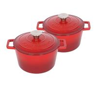 2x Round Cast Iron Casserole Dishes with Self Basting Lid - 2.8 Litre Argon Tableware Red One Size