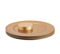 Argon Tableware Round Charger Plates Set with Coasters - 33cm - Gold Bead - 12pc Reusable Hard Plastic Dinner Table Setting Wedding Party Decor Decorative Serving Tableware Chargers Placemats