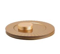 Argon Tableware Round Charger Plates Set with Coasters - 33cm - Gold Flute - 12pc Reusable Hard Plastic Dinner Table Setting Wedding Party Decor Decorative Serving Tableware Chargers Placemats