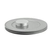 Argon Tableware Round Charger Plates Set with Coasters - 33cm - Silver Bead - 12pc Reusable Hard Plastic Dinner Table Setting Wedding Party Decor Decorative Serving Tableware Chargers Placemats