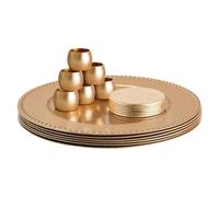 Argon Tableware Round Charger Plates Set with Coasters & Napkin Rings - 33cm - Gold Bead - 18pc Reusable Hard Plastic Dinner Table Setting Wedding Party Decorative Serving Tableware Chargers