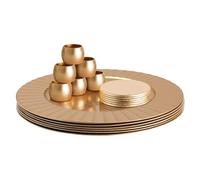 Argon Tableware Round Charger Plates Set with Coasters & Napkin Rings - 33cm - Gold Flute - 18pc Reusable Hard Plastic Dinner Table Setting Wedding Party Decorative Serving Tableware Chargers