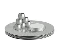Argon Tableware Round Charger Plates Set with Coasters & Napkin Rings - 33cm - Silver Flute - 18pc Reusable Hard Plastic Dinner Table Setting Wedding Party Decorative Serving Tableware Chargers