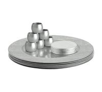 Argon Tableware Round Charger Plates Set with Coasters & Napkin Rings - 33cm - Silver Rib - 18pc Reusable Hard Plastic Dinner Table Setting Wedding Party Decorative Serving Tableware Chargers
