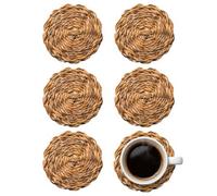 Argon Tableware Round Coasters - 10Cm - Set Of 6 - Woven Seagrass Bar Drink Mat Table Protector Coasters