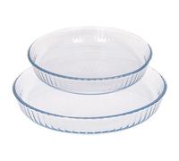 Argon Tableware Optical Round Glass Oven Dish Set - 2 Sizes - 2pc Deep Baking Casserole Lasagne Roasting Roaster Cooking Tray Bowl | Microwave Safe, Freezer Safe