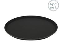 Argon Tableware Black Round Serving Trays Pack of 6-35cm Reusable Non Slip Rubberized Surface Platter for Food and Drinks - Durable Heat Resistant Stackable Trays for Bars, Restaurants and Home Use