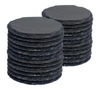 Argon Tableware Round Slate Coasters - 10cm - 24x Natural Black Stone Home Kitchen Drink Coffee Cup Glass Holder Table Mat Placemats Argon Tableware Black