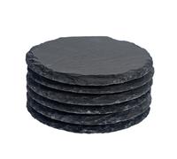 Argon Tableware Round Slate Coasters - 10cm - 6x Natural Black Stone Home Kitchen Drink Coffee Cup Glass Holder Table Mat Placemats Argon Tableware Black