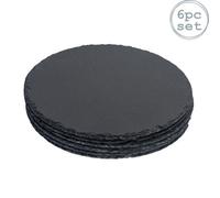 Argon Tableware Slate Serving Platter - Round - 33cm - Pack of 6 - Black Natural Slate Rustic Raw Cut Serving Platter Fruit Savoury Placemat Cheese Board with Soft Padded Feet